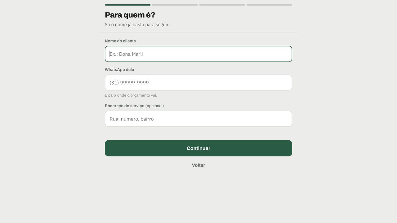Tela do app para informar o nome do cliente